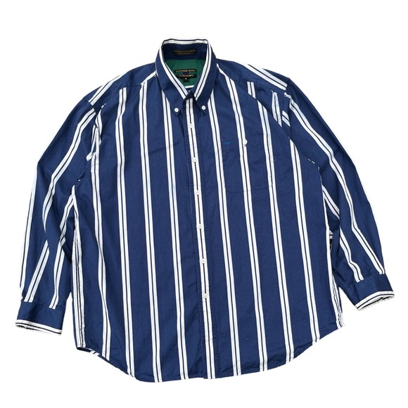 Vintage Alexander Julian Colours Navy Blue White Stripe Button Down Shirt XL - Picture 1 of 13